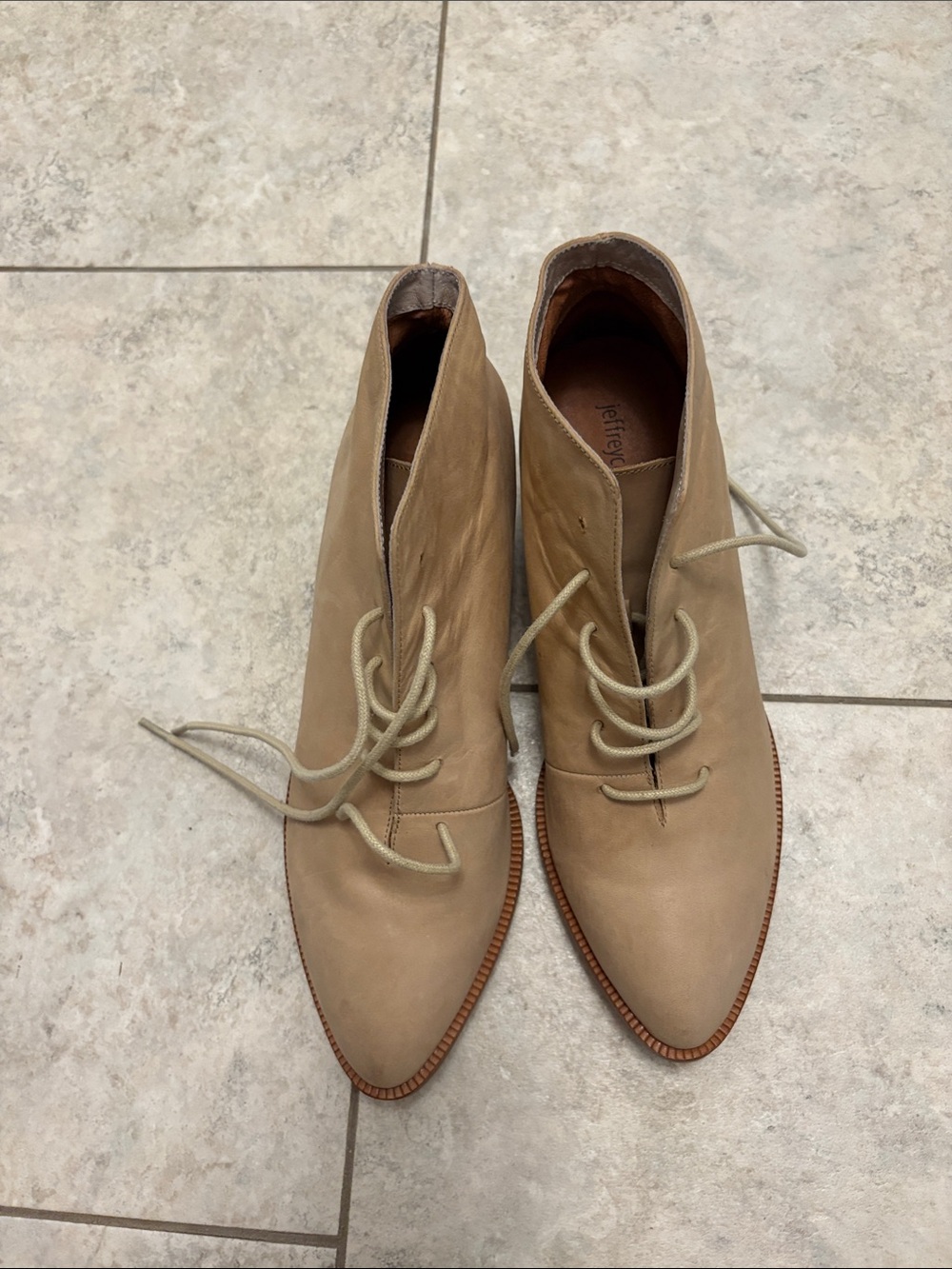 Jeffrey Campbell Women's Tan Leather Pointed Lace-Up Booties